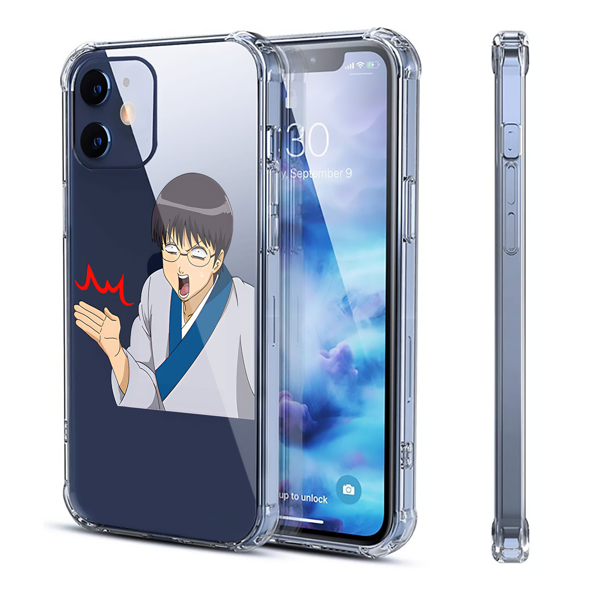 （画像用） ぎんたま 坂田銀時（さかたぎんとき） 神楽 志村新八（しむら しんぱち） GINTAMA Sakata Gintoki Kagura Shimura Shinpachi 【iPhone 12シリーズ対応】透明スマホケース（クリアソフトケース）